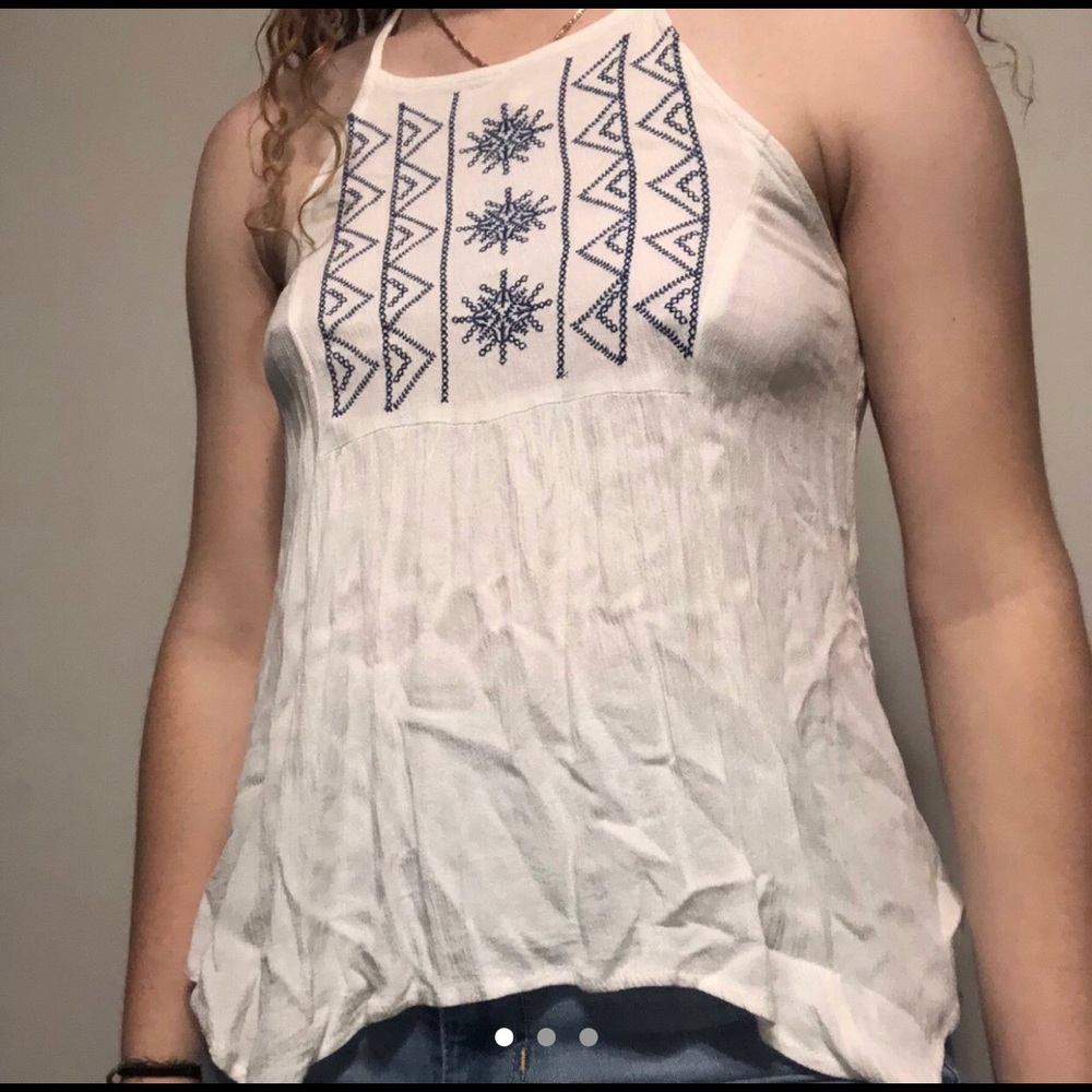White & blue design tank top from Tilly’s.